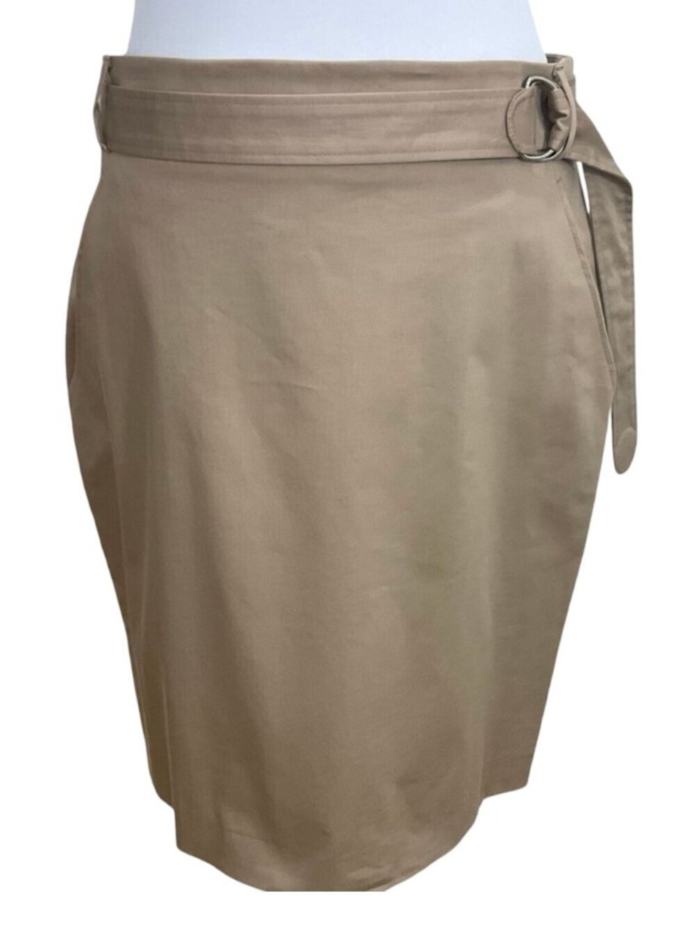 Akris Punto Khaki D-Ring Belted Wrap Pencil Skirt Size 10